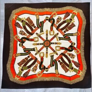 Women’s Vintage Large 34x34 Equestrian Rope Belt Buckle Design Scarf Wrap Twilly